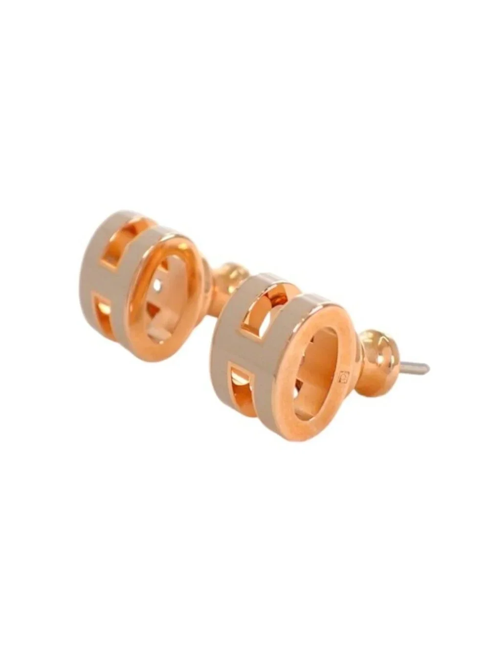 Hermes Mini Pop Earrings Included Metal Pink Gold Gray Ju